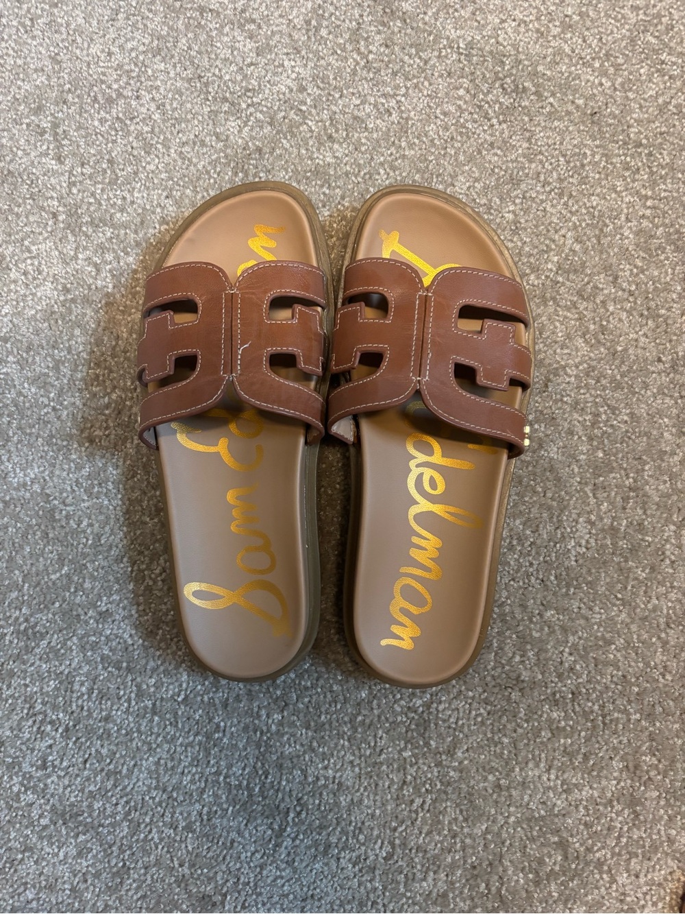 Sam Edelman Brown Double-Strap Slide Sandals